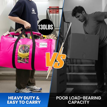 TAILI 2 Pack Pink Extra Large Moving Bags, Heavy Duty Totes with Visible Window, Wrap Around Handles, Space-Saving Storage, Alternative to Moving Boxes - color: Pink, size: 2 Large