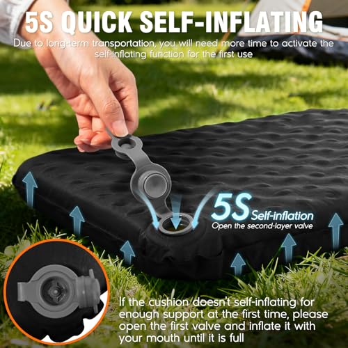 Inflatable Seat Cushion, Self-Inflating Memory Foam Stadium Seats Cushion Lightweight & Compact Chair Sitting Pad Airplane Cushion for Long Flight Travel Outdoor Camping Car Bleachers Office - color: 1 Pack Black