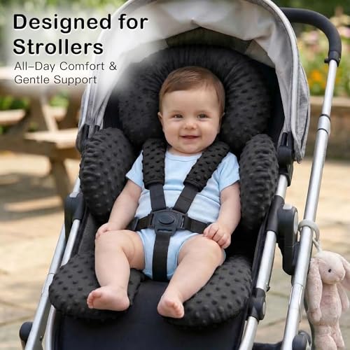 Pro Goleem Infant Car Seat Insert, Baby Head Neck Body Support, Soft Minky Newborn Car Seat Insert, 2-in-1 Reversible, Boys and Girls, Black - color: Black