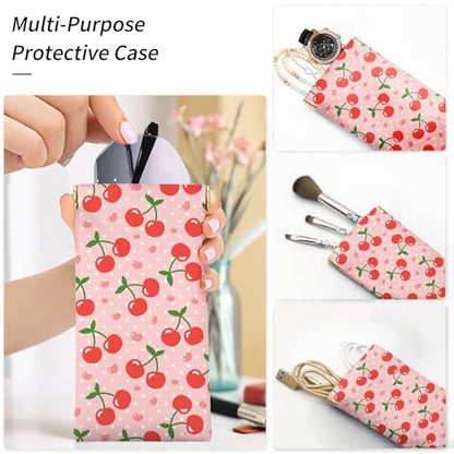 Glasses Case Soft, Eyeglass Cases for Women Portable Squeeze Top PU Leather 2 Pack Glasses Pouch with Cleaning Cloth - color: 2pcs Cherry