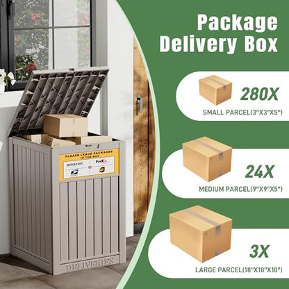 Package Delivery Box for Outside with Sign, Secure Lockable Waterproof Package Delivery Container, Resin Deck Box for Porch & Garden, Grey - color: 021 Grey