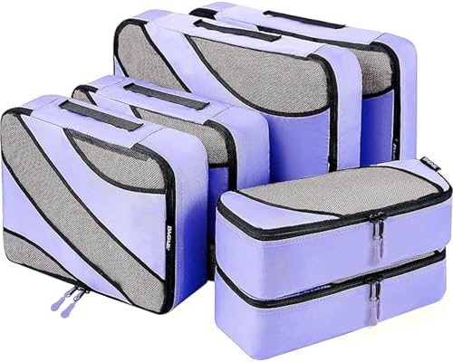 BAGAIL 6 Set Packing Cubes,Travel Luggage Packing Organizers - color: The Lavender, style: 6 Set