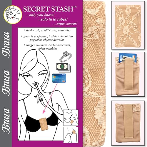 Braza Secret Stash - Lace Bra Travel Pocket Pouch - Beige, One Size