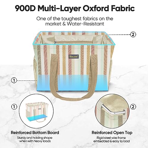 BALEINE Extra Large Utility Tote Bag with Reinforced Wire Frame, Reusable Grocery Bag for Shopping, Picnic (Color Strip, 16.5''x14''x10'') - color: Color Stripe, size: 16.5''x14''x10''