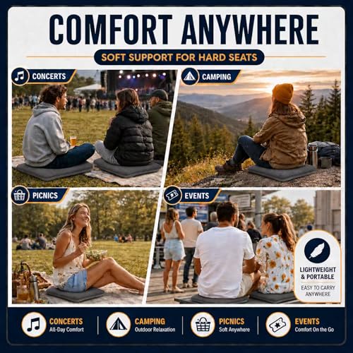 Inflatable Stadium Seat Cushion for Bleachers, Portable Air Pad that Packs Small, Breathable Top & Non-Slip Bottom, Removable Washable Cover for Sports Games, Concerts & Outdoor Events