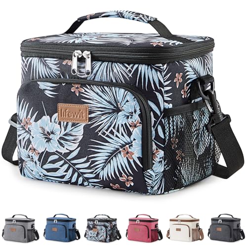 Lifewit Reusable Insulated Lunch Bag, Portable Cooler Freezable Soft Lunchbox Leakproof with Adjustable Shoulder Strap for Men Women Adult for Work Picnic or Travel, 9L 12 Can, Flower - color: Flower, size: Medium(9L)