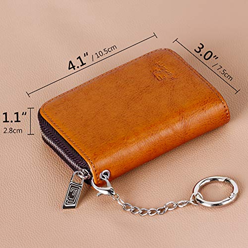 FurArt Zipper Wallet Women, RFID Blocking Credit Card Wallet, Business Card Holder, Compact Size KeyChain Wallet - color: Brown