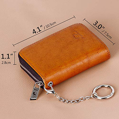 FurArt Zipper Wallet Women, RFID Blocking Credit Card Wallet, Business Card Holder, Compact Size KeyChain Wallet - color: Brown