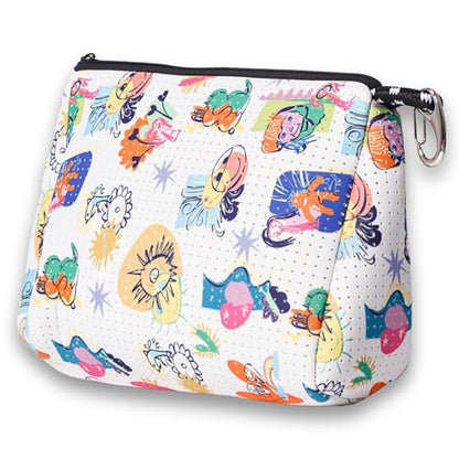 POPUPS Large Makeup Bag with Zipper - Waterproof Neoprene Cosmetic Bag 7.7 x 10.75 x 5 inches - color: Print Construyendo Futuros White
