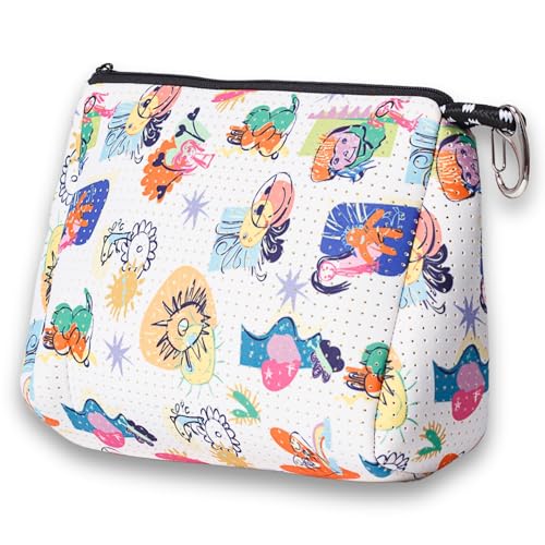 POPUPS Large Makeup Bag with Zipper - Waterproof Neoprene Cosmetic Bag 7.7 x 10.75 x 5 inches - color: Print Construyendo Futuros White