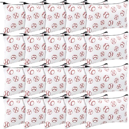 Eccliy 20 Pcs Baseball Makeup Bags Bulk Baseball Mom Gifts Sport Bags for Snacks Sport Goodie Pouch with Zipper Travel Canvas Gifts for Women Players Teams Lover Birthday Decorations - size: 8 x 5 Inch, style: Baseball Themed