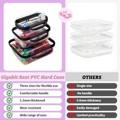 3 Pack Clear Hard Shell Zipper Cases with Handle, Waterproof Toiletry Bag for Travel, Diaper Bag Organizer Pouches, Nesting Pouches for Makeup, Toys, Snack Pouches, Stationery (Black) - color: Black