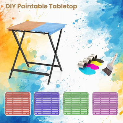 Tangkula 28-Inch Acacia Wood Patio Dining Table, Square Foldable Outdoor Table with Slatted Tabletop, Portable Outside Bistro Dining Table for Backyard, Porch, Balcony - size: 28"