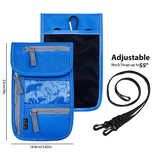 Travel Neck Wallet, RFID Blocking Passport Holder with Adjustable Neck Strap for Men and Women to Keep Cash, Credit Cards and Travel Documents Safe - Navy Blue - color: Navy Blue
