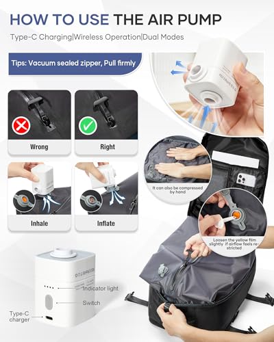 Vacuum Backpack Travel with Air Pump, Vacuum Seal Travel Backpack with Vacuum Compression System, Mochila de viaje compresion al vacio - color: A- Black