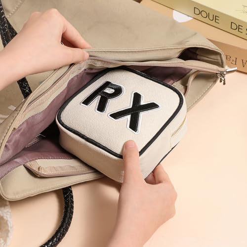 RSRSLEII 3Pcs Canvas Rx MEDS STUFF Packages, Cute Chenille Letter Patch Drug Makeup Bag with Metal Zipper, Mini Travel First Aid Purse Organizer Machine Washable (3Pcs Bags) - color: 3Pcs Bags