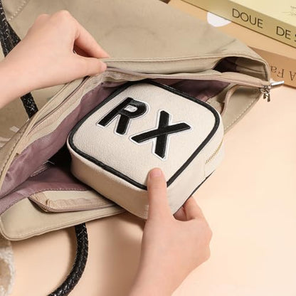 RSRSLEII 3Pcs Canvas Rx MEDS STUFF Packages, Cute Chenille Letter Patch Drug Makeup Bag with Metal Zipper, Mini Travel First Aid Purse Organizer Machine Washable (3Pcs Bags) - color: 3Pcs Bags