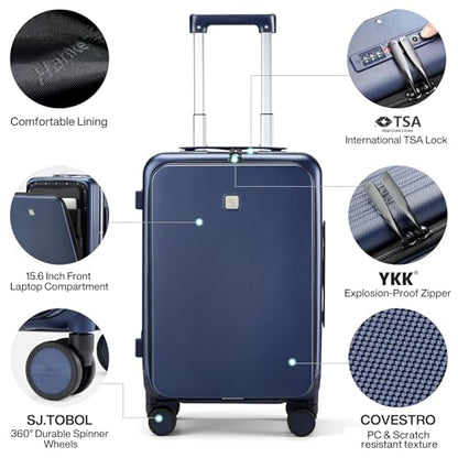 Hanke 20 Inch Carry On Luggage with Front Pocket Aluminum Frame, Hard Shell Suitcases with Wheels, Rolling Luggage, Suitcase with Lock, Travel Luggage for Weekender, Dark Blue - color: Dark Blue, size: 20 Inch Middle No Opening