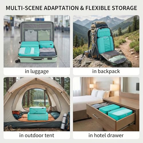 4 Piece Compression Packing Cubes for 3–7 Day Travel, Space Saving Travel Organizers with Breathable Mesh, Double-Zipper Packing Cubes for Carry-On & Suitcases (Teal) - color: Teal