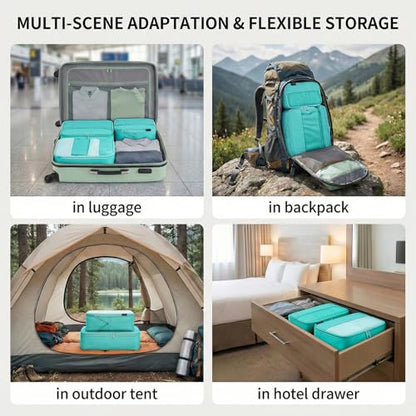 4 Piece Compression Packing Cubes for 3–7 Day Travel, Space Saving Travel Organizers with Breathable Mesh, Double-Zipper Packing Cubes for Carry-On & Suitcases (Teal) - color: Teal