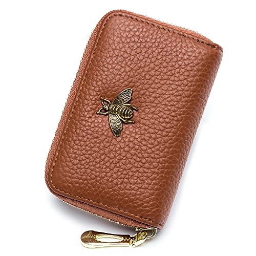 imeetu RFID Credit Card Holder, Small Leather Zipper Card Case Wallet for Women - color: Lite - Brown, size: Lite