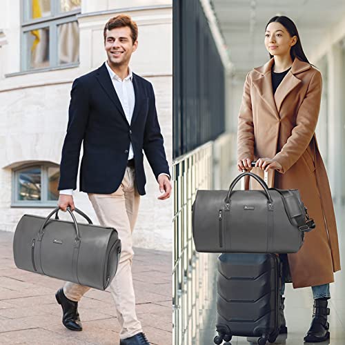Leather Garment Bag for Travel, Modoker Carry On Suit Carrier Travel Bag with Shoulder Strap - Ideal for Business Trips and Weekend Getaways - The Garment Duffel Bag for Traveling Men Women - color: C-Grey