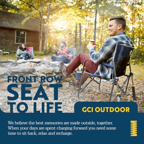 GCI Outdoor Freestyle Rocker Camping Chair | Portable Folding Rocking Chair with Solid, Durable Armrests, Drink Holder & Comfortable Backrest — Grey - color: Grey, style: Freestyle Rocker