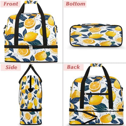 Travel Duffel Bag Printed Lemon Weekender Bag with Shoe Compartment Foldable Overnight Bags for Travel Sports Lightweight Gym Bags for Men Women - color: Printed Lemon