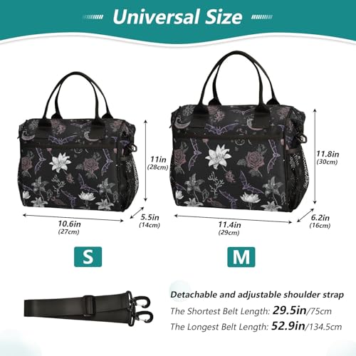 Bat Floral Black Lunch Bag & Lunch Box for Women with Adjustable Shoulder Belt Insulated Portable Lunch Tote Bag Cooler Bag for Girls Travel Office Picnic（Medium） - color: lunch 30, size: Medium