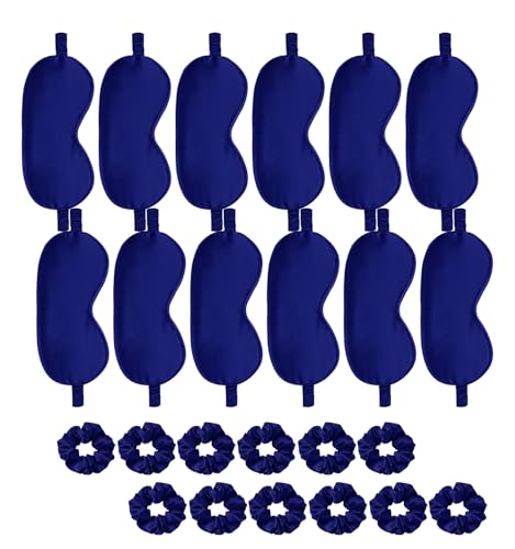 24Pcs Satin Eye Mask Silk Sleep Masks Silky Eyes Cover Blackout Blindfold Eyeshade Scrunchies Hair Ties Travel Wedding Gift - color: Royal Blue