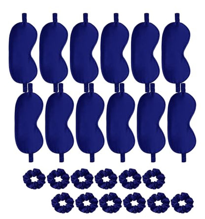 24Pcs Satin Eye Mask Silk Sleep Masks Silky Eyes Cover Blackout Blindfold Eyeshade Scrunchies Hair Ties Travel Wedding Gift - color: Royal Blue