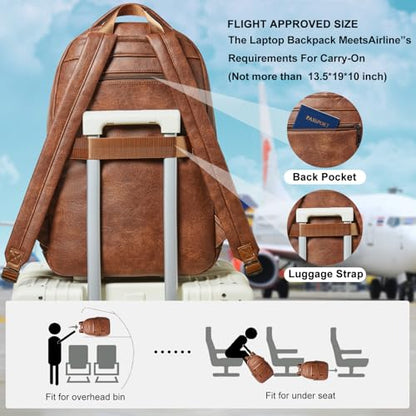 LATMAP Backpack for Women Men - Vegan Leather Backpack Purse Travel Carry-on Bag College Bookbag Work fits 16.5" Laptop, Brown - color: Brown