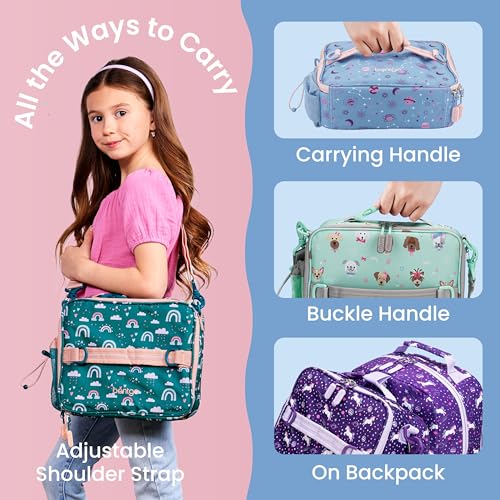 Bentgo Kids Lunch Bag - Durable, Double-Insulated Lunch Bag for Kids 3+; Holds Lunch Box, Water Bottle, & Snacks; Easy-Clean Water-Resistant Fabric & Multiple Zippered Pockets (Lavender Galaxy) - color: Lavender Galaxy