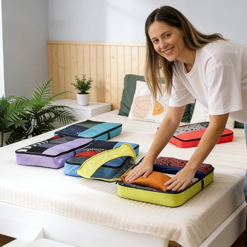 Packing Cubes Travel Storage Set, 5 Piece Luggage Organizer Bags, Multi-Color Compression Bags for Clothes, 15.7x12.2x3.9 Inch