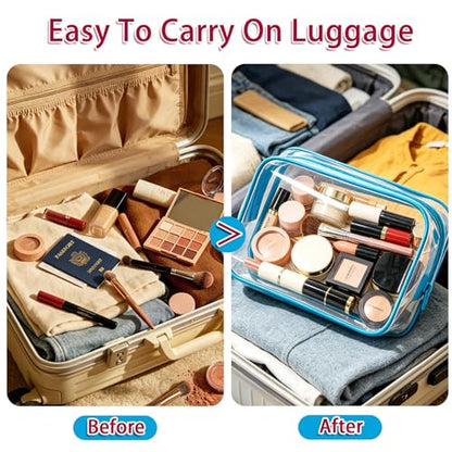 6 Pieces Large Clear Makeup Bags Bulk TSA Approved Toiletry Bag for Travel Transparent PVC Clear Cosmetic Pouch with Zipper, Waterproof Plastic Organizer Case for Carry-on Travel Essentials (Blue) - color: 6 Large Blue