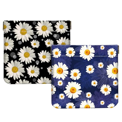 2Pcs PU Leather Small Squeeze Coin Purse Pouch Mini coin Bag Unique And Cute Wallet Cosmetic Bags Change Bag For Women Girls Men Daisy Print - color: Daisy Print