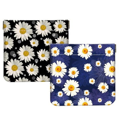 2Pcs PU Leather Small Squeeze Coin Purse Pouch Mini coin Bag Unique And Cute Wallet Cosmetic Bags Change Bag For Women Girls Men Daisy Print - color: Daisy Print