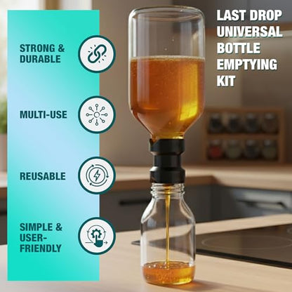 Last Drop Bottle Emptying Kit – BPA-Free Connector Fits Most Plastic Bottles – Get Every Drop of Soap, Shampoo, Lotion, Honey & More – No Waste, Easy 1-Pack