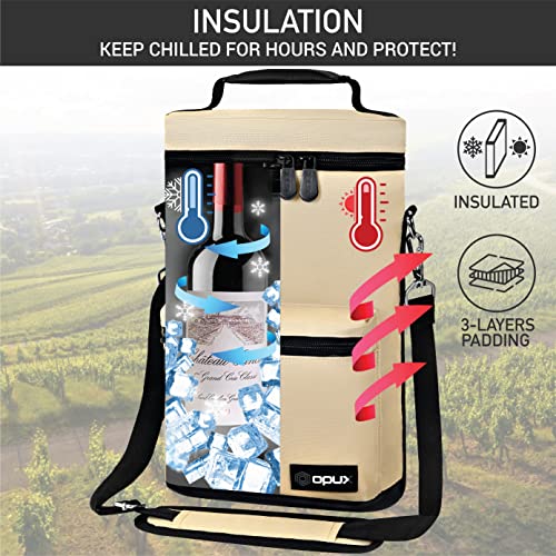 opux Wine Bag 2 Bottle Wine Tote Carrier, Insulated Wine Cooler Bag for Travel Picnic, Leakproof Portable Bottle Padded Case, Wine Gifts For Women Men Wine Lovers Christmas, Cream Beige - color: Cream Beige