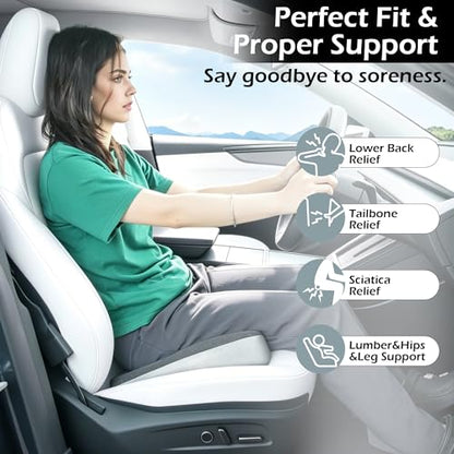 2 in 1 Car Seat Cushions or Lumbar Support Pillow for Driving, Memory Foam Truck Seat Pad for Office Chair, Sciatica & Lower Back Pain Relief, Grey