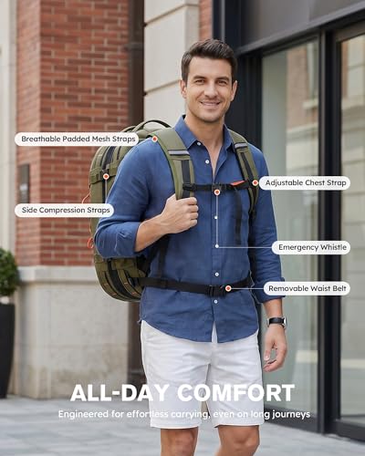 Tolaccea Travel Laptop Backpack for Men Women, 40L-50L Expandable Carry On Backpack with Wet Dry Compartment, TSA Approved Daypack Fits 16 Inch Laptop, Convertible Rucksack Duffel Bag for Work Travel - color: Army Green