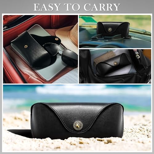 SUNGAIT Vegan Leather Glasses Case Portable Sunglasses Holder Hard Shell Slim Design Travel-Ready - color: Black