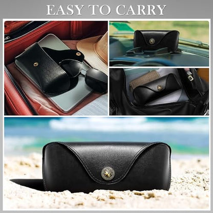 SUNGAIT Vegan Leather Glasses Case Portable Sunglasses Holder Hard Shell Slim Design Travel-Ready - color: Black