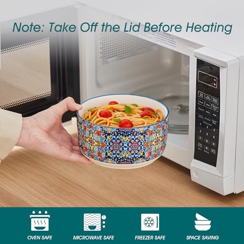 vancasso Serving Bowls with Lids Set of 4, Ceramic Nesting Mixing Bowls for Food Storage, Prep and Stackable, Dishwasher & Microwave Safe Gift Set, 60/36/20/10 OZ, Series SIMI - size: 60/36/20/10 OZ (Set of 4)