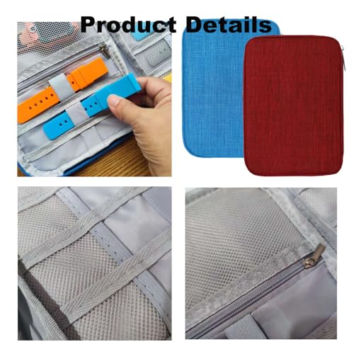 2Pack Watch Bands Storage Organizer Fits Most Sizes Travel Organizer Bag for Watch Bands and Accessories(red+blue)