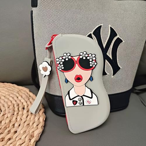 Longjet Soft Silicone Eyeglasses Pouch Case for Glasses and Sunglasses with Zipper Closure and Wristlet Strap - color: Grey