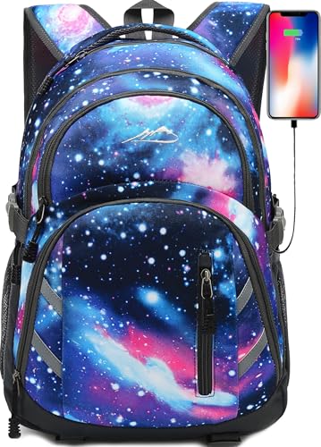ProEtrade Backpack Bookbag for College Laptop Travel,Fit Laptop Up to 15.6 inch with USB Charging Port Multi Compartment Anti theft, Gift for Women Men (Galaxy) - color: Galaxy, size: 15.6 Inch