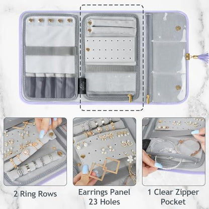 MATEIN Jewelry Organizer for Travel, Womens PU Leather Large Jewerly Holder with Tassel, Travel Necklace Earring Ring Bracelet Storage Case, Purple - color: Purple