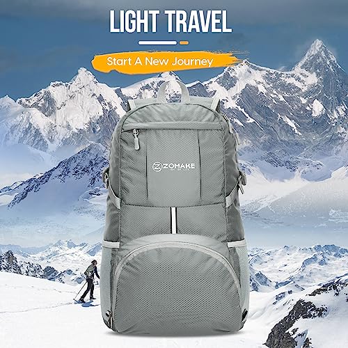 ZOMAKE Lightweight Packable Backpack 35L, Light Foldable Backpacks Water Resistant Collapsible Hiking Bag, Compact Folding Day Pack for Travel Camping(Sliver Grey) - color: Sliver Grey
