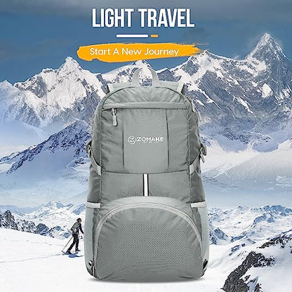 ZOMAKE Lightweight Packable Backpack 35L, Light Foldable Backpacks Water Resistant Collapsible Hiking Bag, Compact Folding Day Pack for Travel Camping(Sliver Grey) - color: Sliver Grey